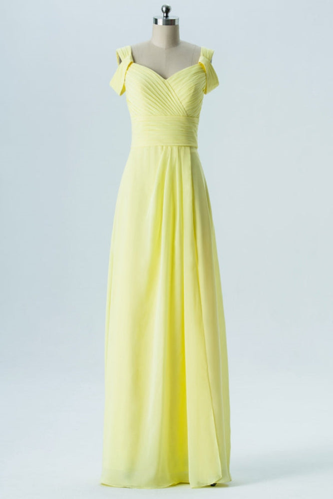 Bright Yellow Double Straps Chiffon Bridesmaid Dress