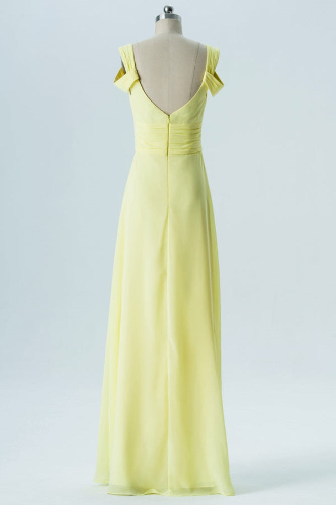 Bright Yellow Double Straps Chiffon Bridesmaid Dress