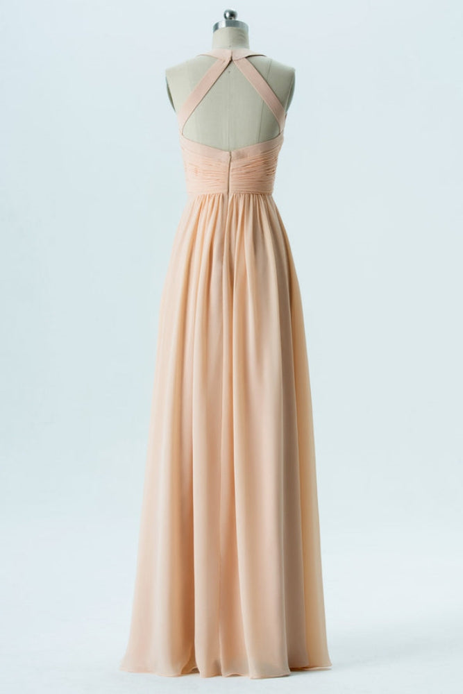 Light Orange Pleated Bridesmaid Dress with Lace-up Back – Movousdress Light Orange Pleated Bridesmaid Dress with Lace-up Back – Movousdress