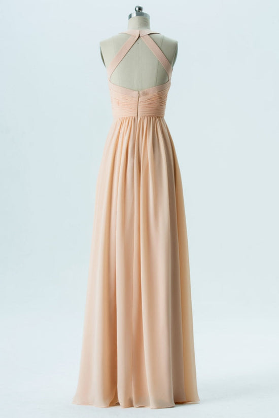 Light Orange Pleated Bridesmaid Dress with Lace-up Back