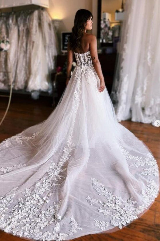 Ivory Strapless Lace A-Line Long Bridal Dress