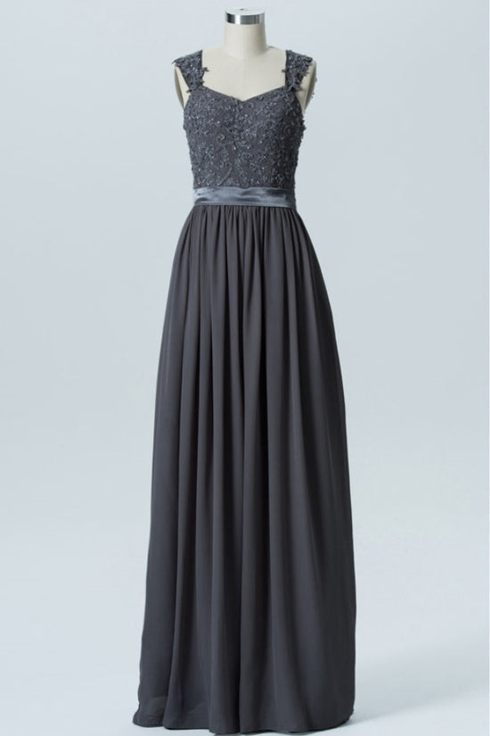 Gray Staps Applique A-Line Bridesmaid Dress