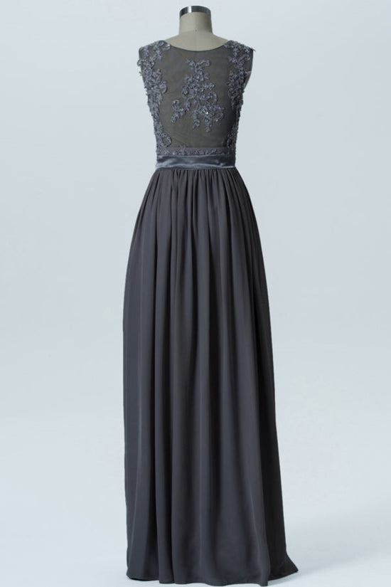 Gray Staps Applique A-Line Bridesmaid Dress