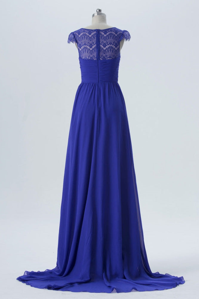 Royal Blue Lace Twist Knot Long Bridesmaid Dress