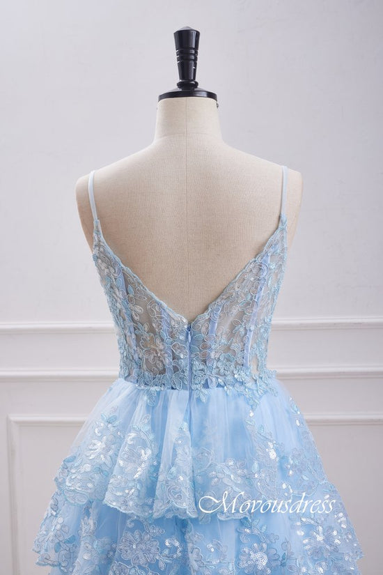 Light Blue Spaghetti Straps Ruffle Homecoming Dress