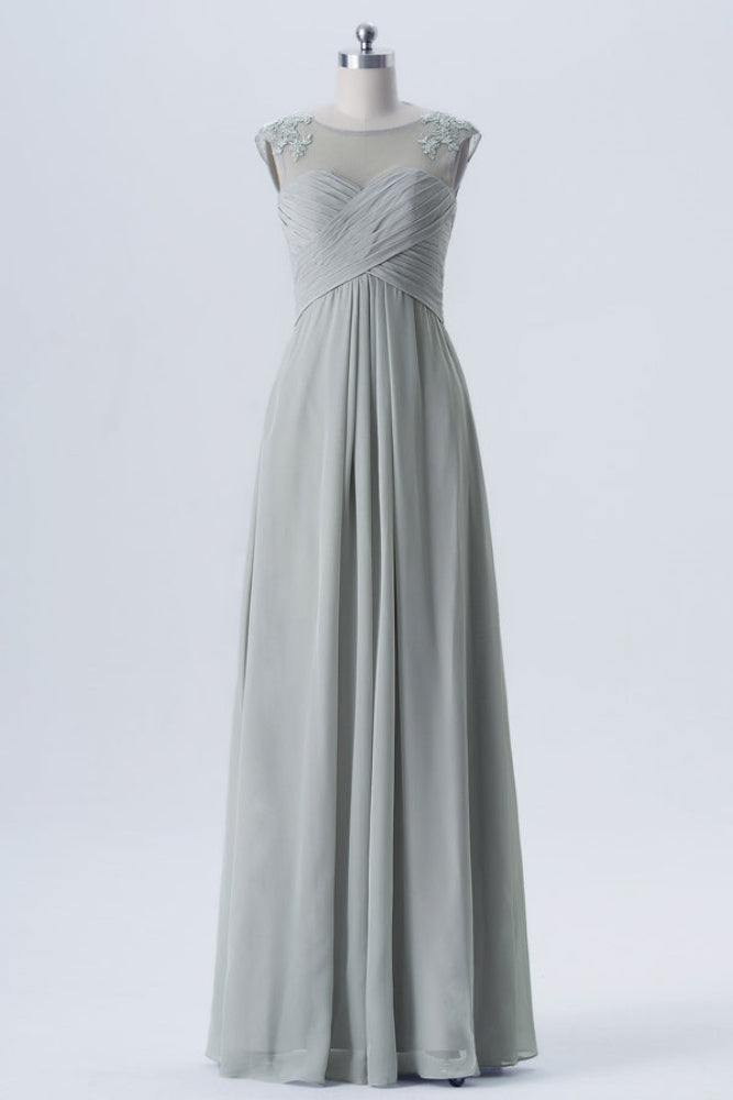 Light Gray Crew Neck Applique Bridesmaid Dress