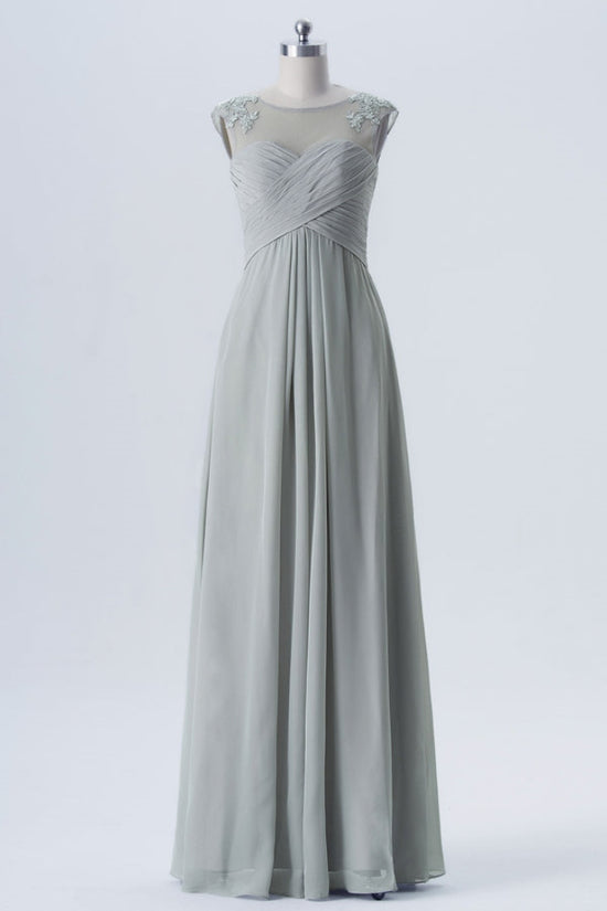 Light Gray Crew Neck Applique Bridesmaid Dress