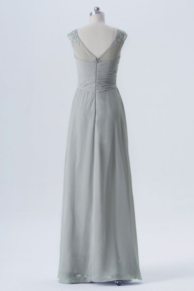 Light Gray Crew Neck Applique Bridesmaid Dress