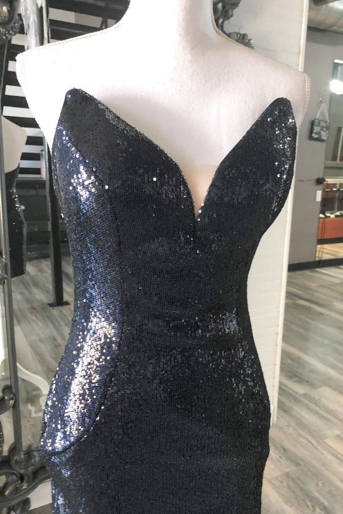 Strapless Black Sequin Tight Homecoming Dress