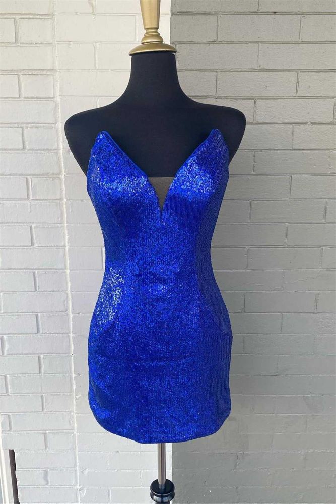 Strapless Royal Blue Sequin Tight Homecoming Dress