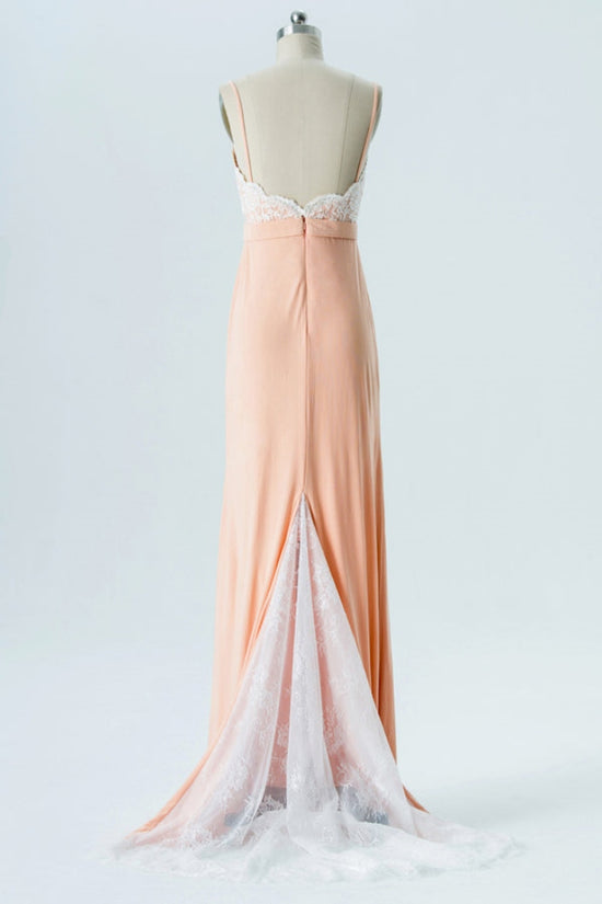 Light Coral Lace Mermaid Bridesmaid Dress with Open Back