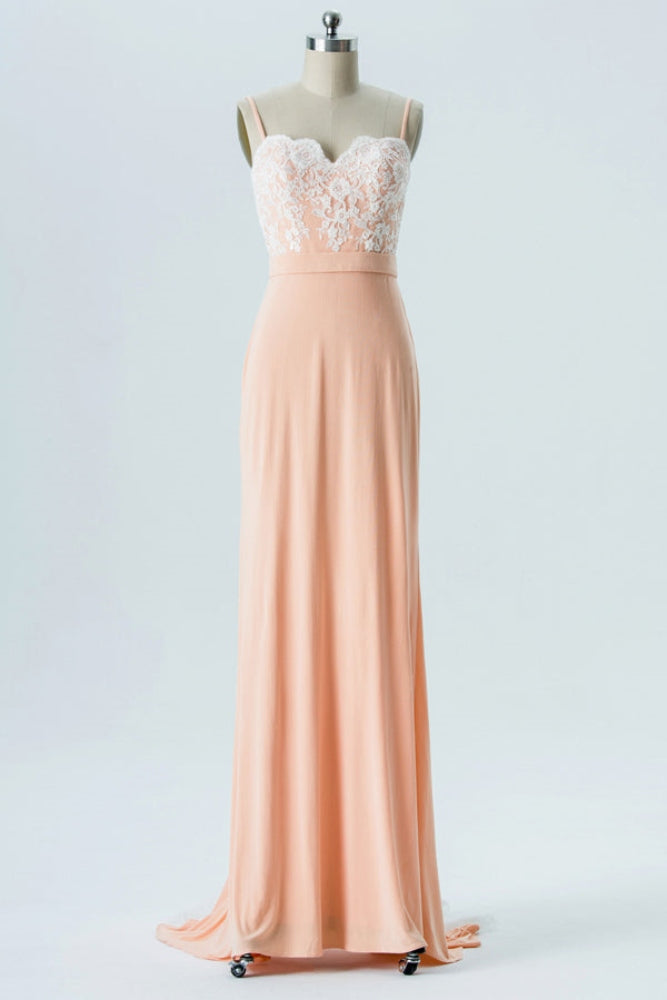 Light Coral Lace Mermaid Bridesmaid Dress with Open Back