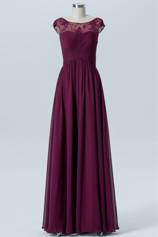 Magenta Cap Sleeves Lace A-Line Bridesmaid Dress