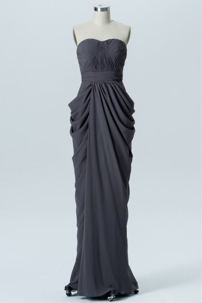 Dark Gray Strapless Ruched Bridesmaid Dress