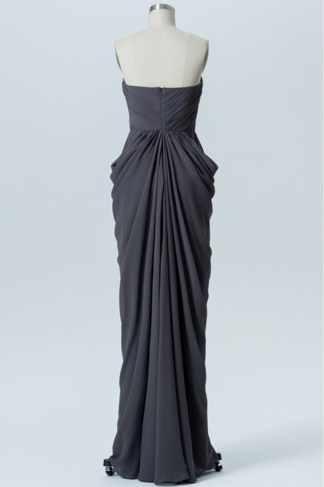 Dark Gray Strapless Ruched Bridesmaid Dress