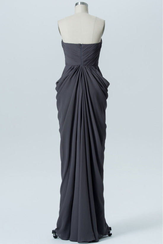 Dark Gray Strapless Ruched Bridesmaid Dress