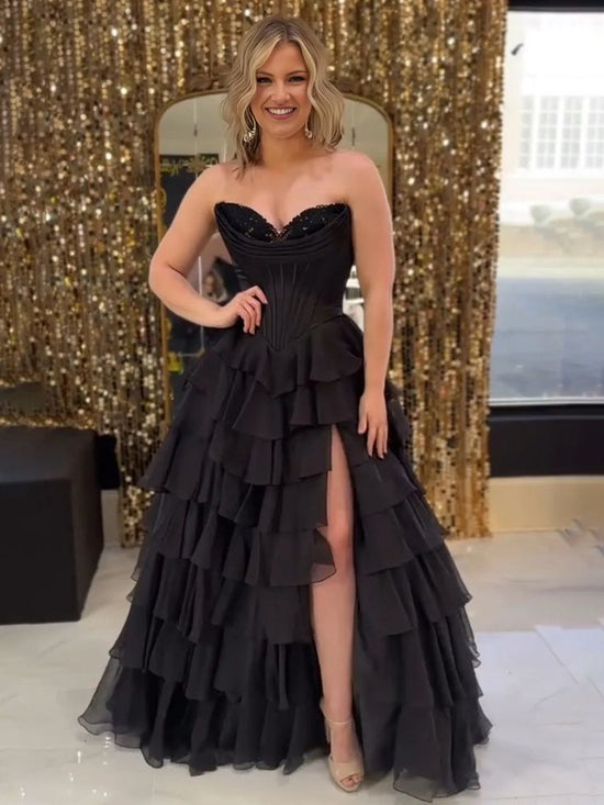 A-Line Sweetheart Strapless Tiered Formal Prom Dress Movousdress A-Line Sweetheart Strapless Tiered Formal Prom Dress Movousdress
