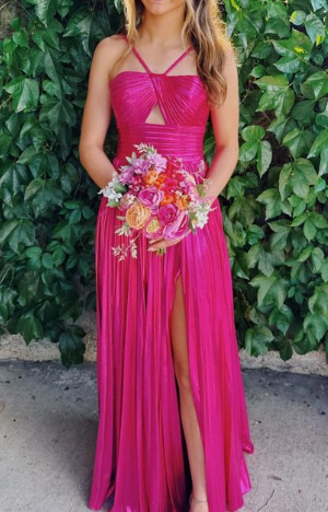 A-Line Halter Satin Empire With Side Slit Prom Dress