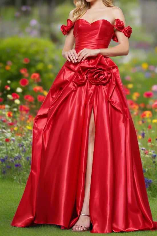 A-Line Off-Shoulder Empire 3D Floral Long Prom Dress