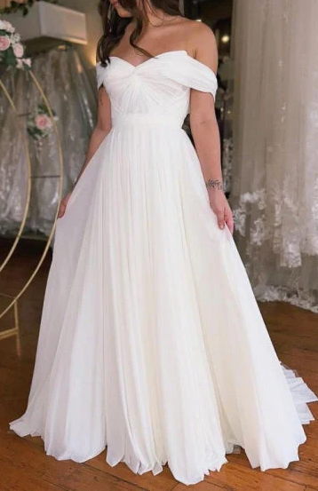 A-Line Off-Shoulder Empire Ruched Long Summer Wedding Dress