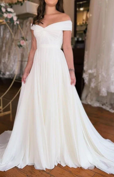 A-Line Off-Shoulder Empire Ruched Long Summer Wedding Dress