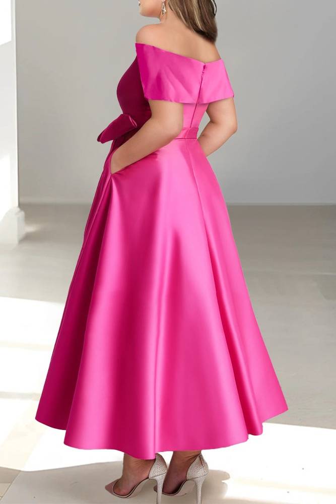 A-Line Off-Shoulder Sleeveless Mother Of Brides Dress With Pockets