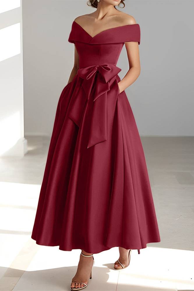 A-Line Off-Shoulder Sleeveless Mother Of Brides Dress With Pockets