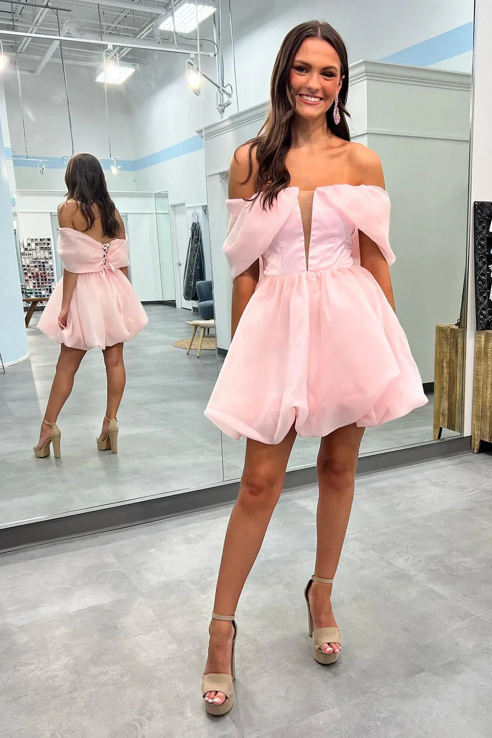 A-Line Off-Shoulder Two Tone Empire Cute Short Homecoming Dress