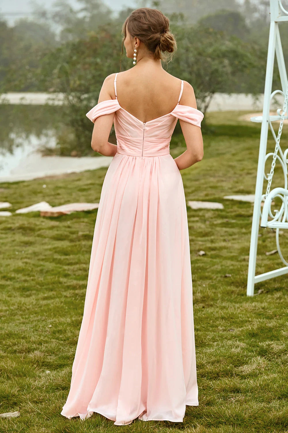 A-Line Off-Shoulder V-Neck Empire Chiffon Bridesmaid Dress