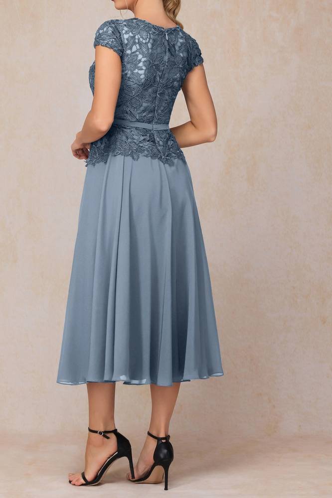 A-Line Round Cap Sleeves Empire Mother Of Brides Dress