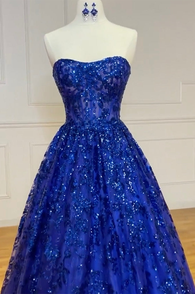 Glitter A-Line Sweetheart Strapless Appliques Prom Dress