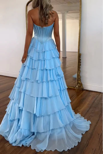 A-Line Sweetheart Strapless Tiered Formal Prom Dress