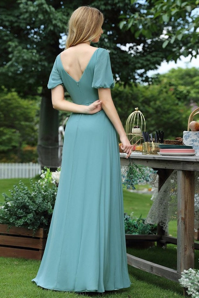 A-Line V-Neck Short Sleeveless Empire Chiffon Bridesmaid Dress