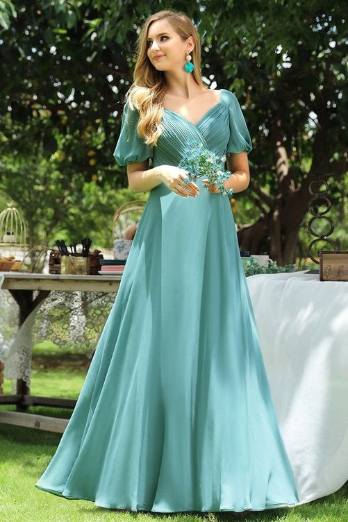 A-Line V-Neck Short Sleeveless Empire Chiffon Bridesmaid Dress