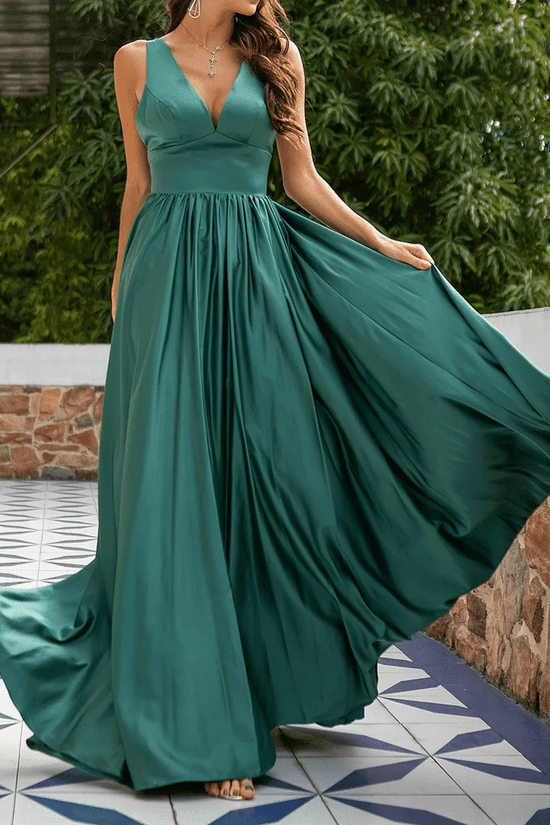 A-Line V-Neck Sleeveless Empire Long Mother Of Brides Dress