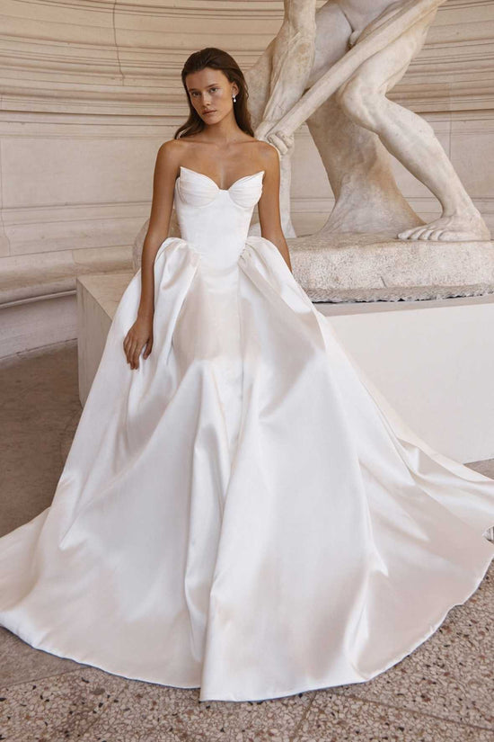 Satin A-Line Sweetheart Strapless With Train Wedding Dress