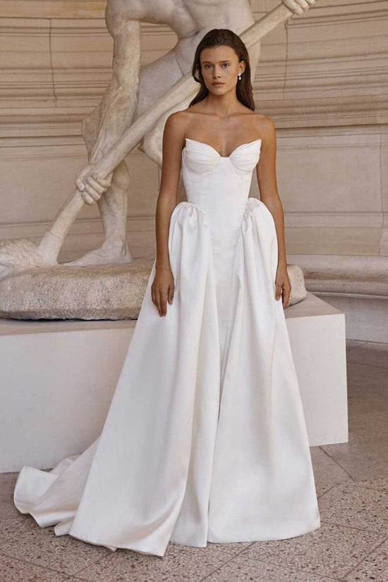 Satin A-Line Sweetheart Strapless With Train Wedding Dress