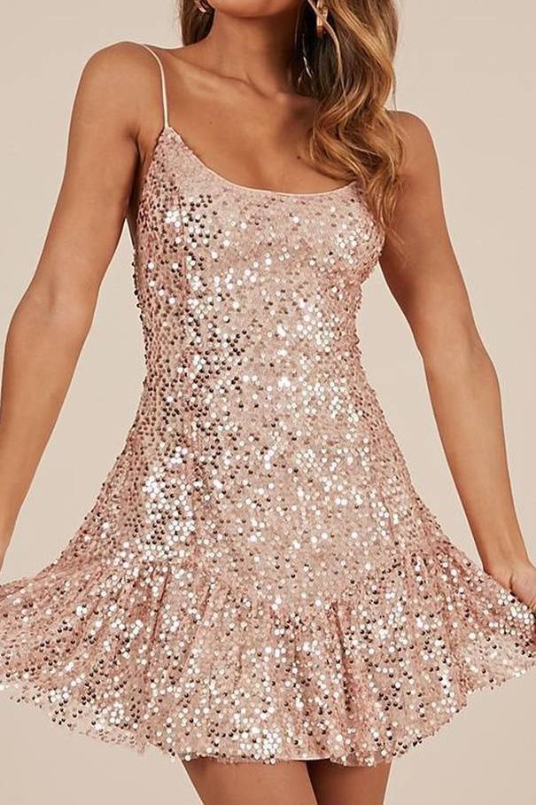 Bateau Backless Sequins A-Line Short Homecoming Party Dress