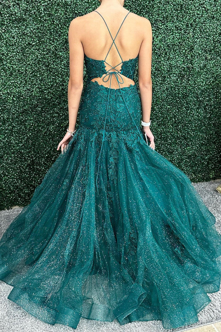 Bateau Sleeveless Empire Mermaid Lace And Tulle Party Prom Dress