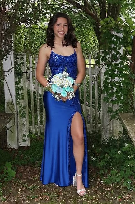 Bateau Sleeveless Lace Top Satin Mermaid Party Prom Dress