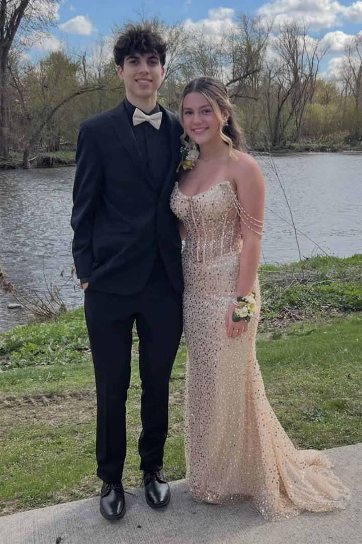 Bateau Sleeveless Mermaid Sequin Party Prom Dress With Train