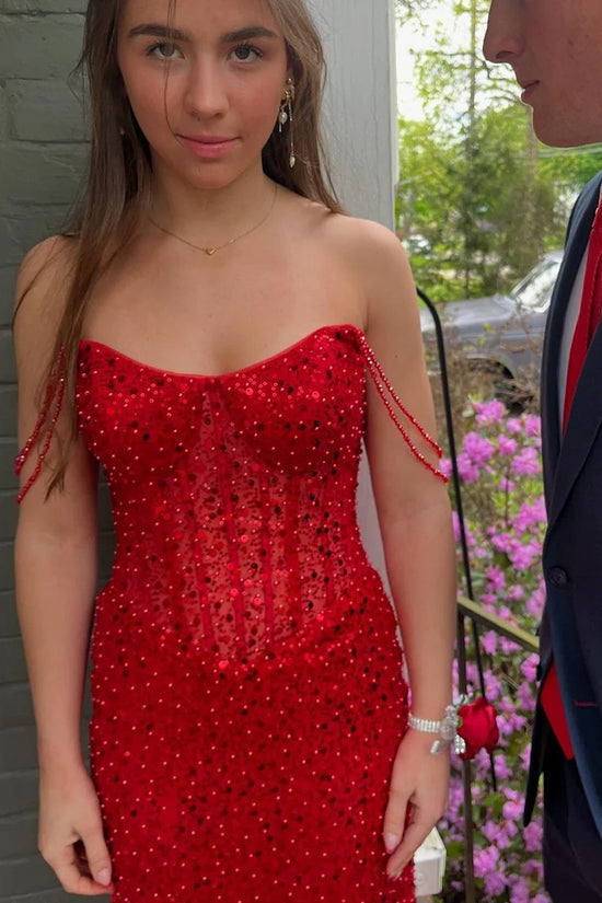 Bateau Sleeveless Mermaid Sequin Party Prom Dress With Train