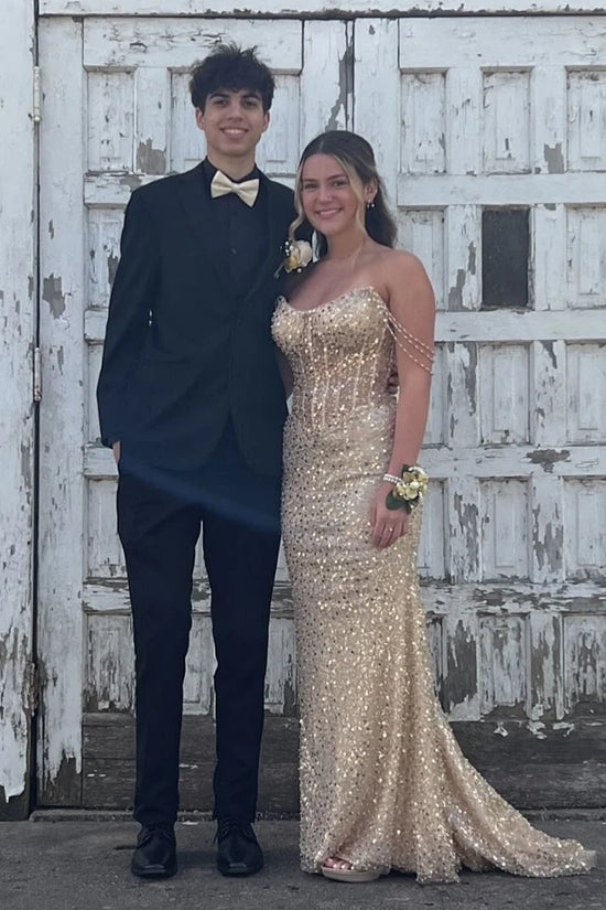 Bateau Sleeveless Mermaid Sequin Party Prom Dress With Train