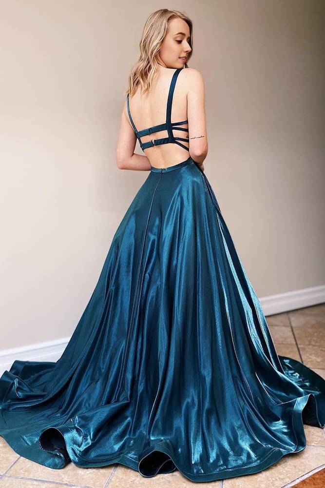 Bateau Sleeveless Satin A-Line Party Prom Dress