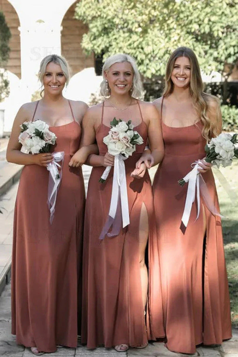 Bateau Spaghetti Straps A-Line Empire Bridesmaid Dress