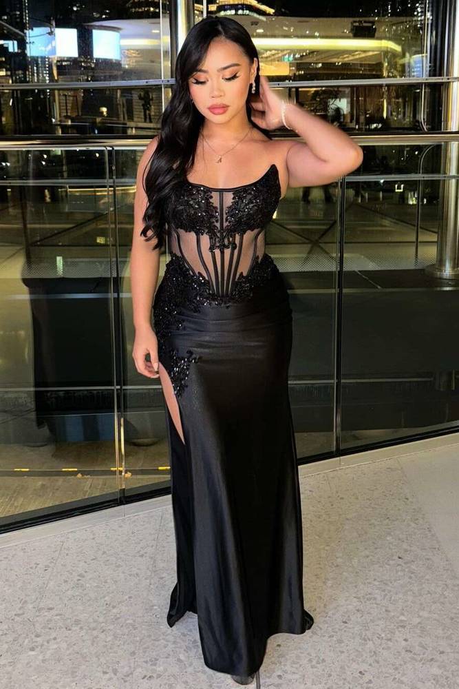 Bateau Strapless Appliques Mermaid Formal Dress For Black Girls