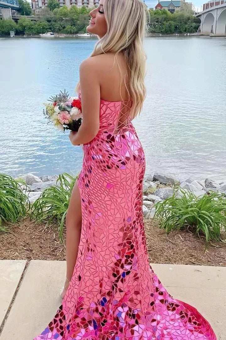 Bateau Strapless Fully Beaded Mermaid Party Prom Dress