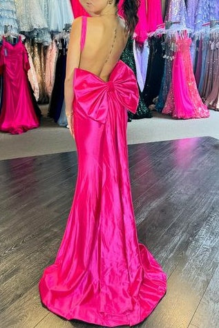 Bateau Strapless Open Back With Bow Formal Prom Dress