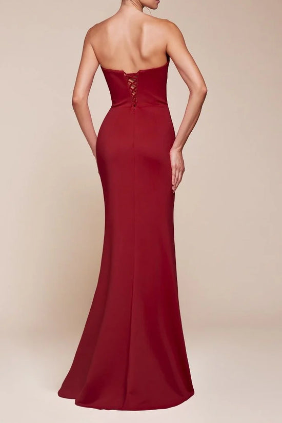 Bateau Strapless Satin Empire Long Bridesmaid Dress