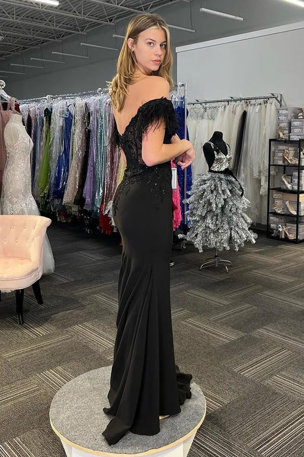 Black Off-Shoulder Sleeveless Mermaid Party Prom Dress